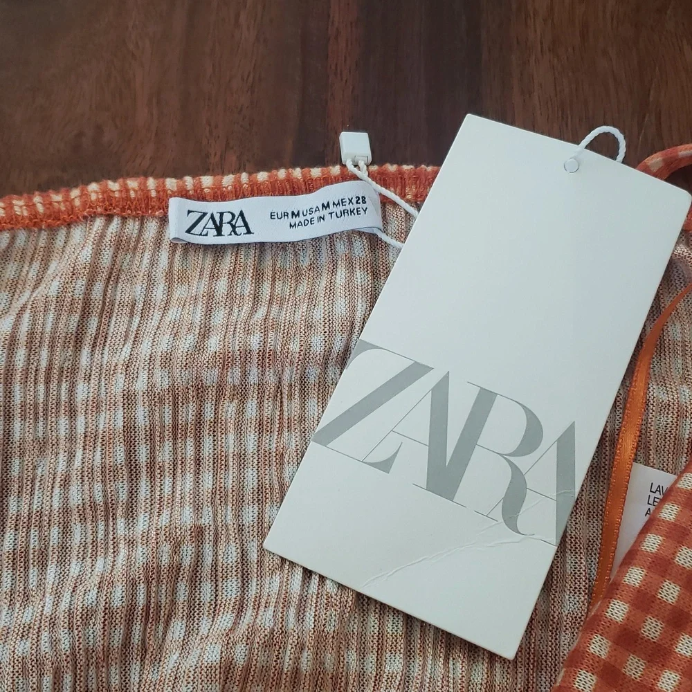 New ZARA Gingham Plaid Checked Cropped Halter Top Ruched Burnt Orange Medium - Picture 11 of 12